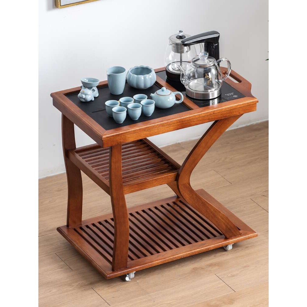 花梨木整装移动小茶车茶台家用小茶桌小茶几乌金石茶盘烧水壶一体