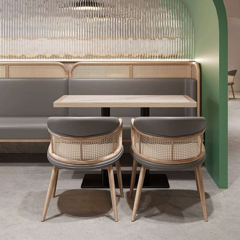 咖啡厅奶茶店编藤卡座餐吧饭店沙发商用简约主题餐厅桌椅组合