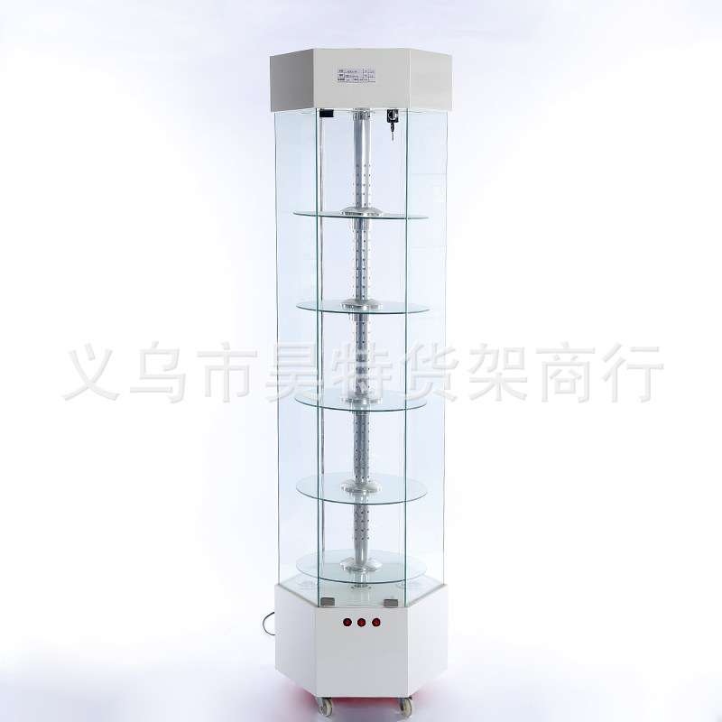 昊特尔 白色六面可旋转带灯玻璃展示架 商超饰品店用高档玻璃展柜