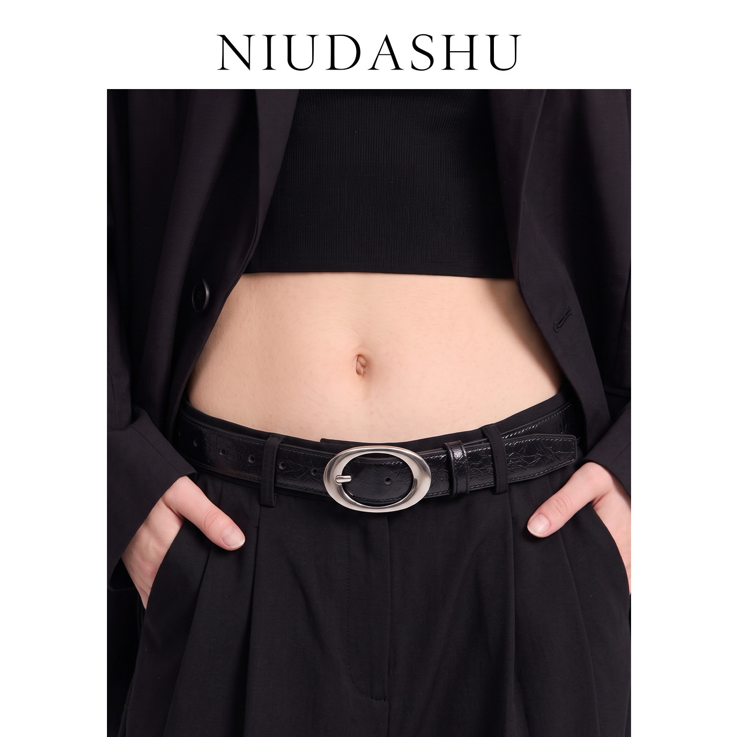 牛大叔黑色真皮金属扣通勤腰带