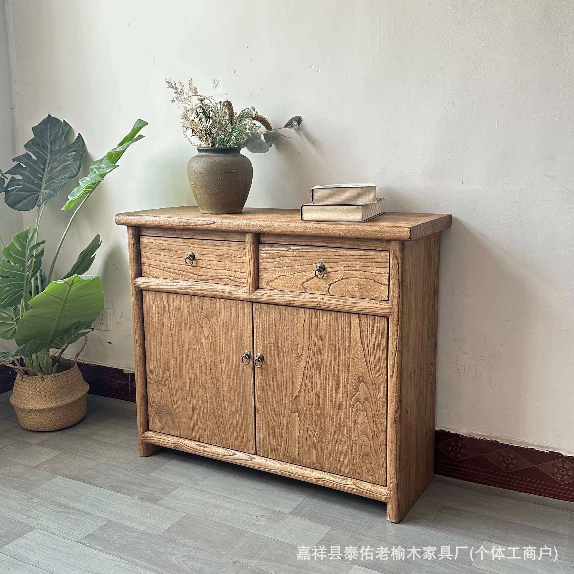 老榆木餐边柜茶水柜复古风客厅置物架玄关落地复古简约实木收纳柜