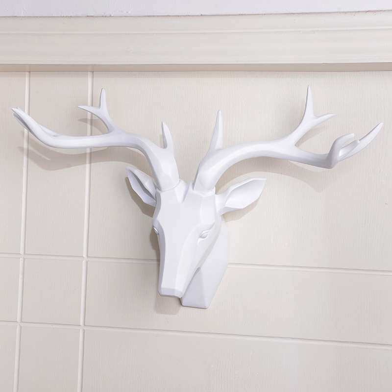 美式家居树脂饰品鹿头壁挂酒吧复古装墙上装饰品白色鹿头装饰壁挂