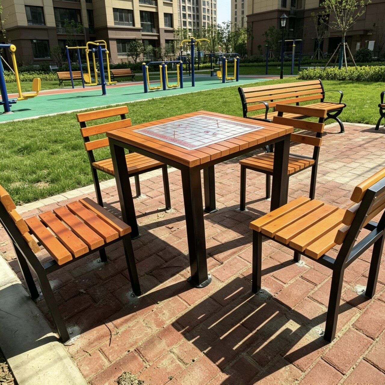 户外象棋盘桌椅防腐木室外公园小区休闲广场老年活动中心一桌四椅
