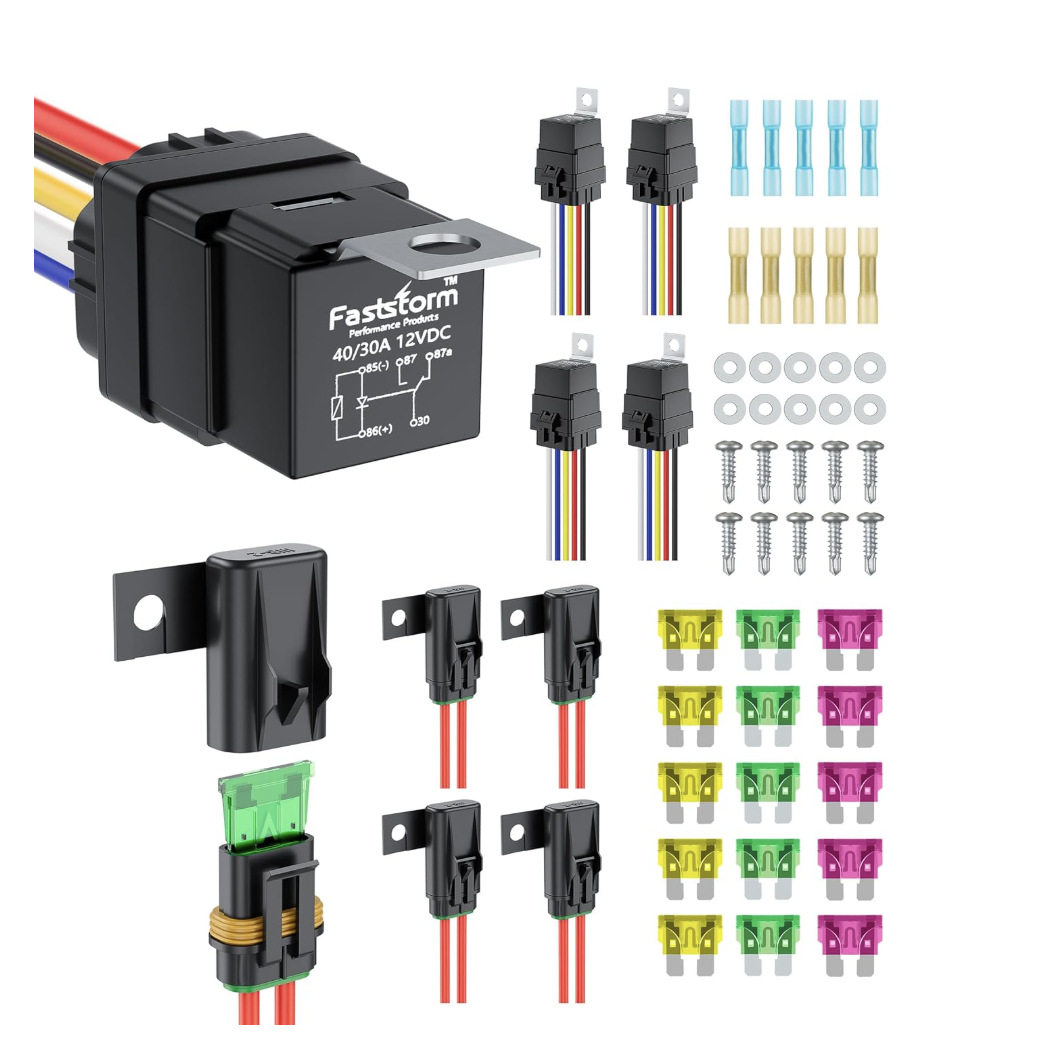 5件装5针防水继电器套件40AMP12V继电器开关带线束重型12AWG
