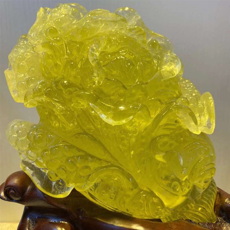 天然巴西黄水晶裸石精雕白菜百财黄水晶X 原石摆件