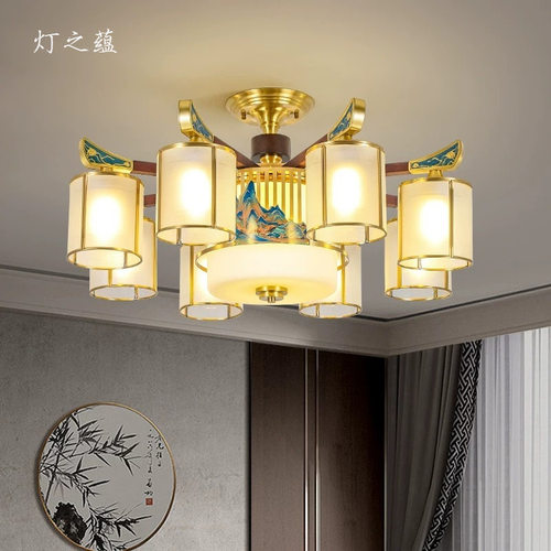新中式吊灯实木客厅灯轻奢现代简约大厅主灯卧室房间灯具吸顶灯