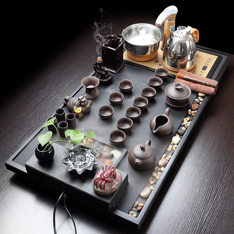 整套乌金石茶盘茶具套装四合一全E自动上水家用办公茶壶盖碗套装