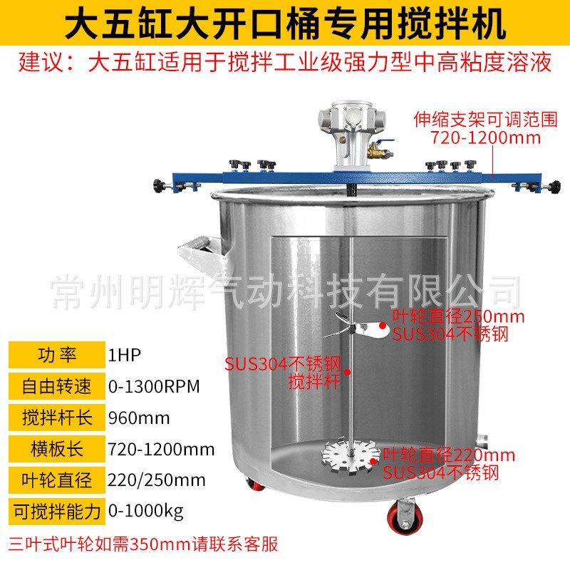 IBC吨桶专用不锈钢横板支架气动搅拌机工业油漆涂料搅拌器分散机图片
