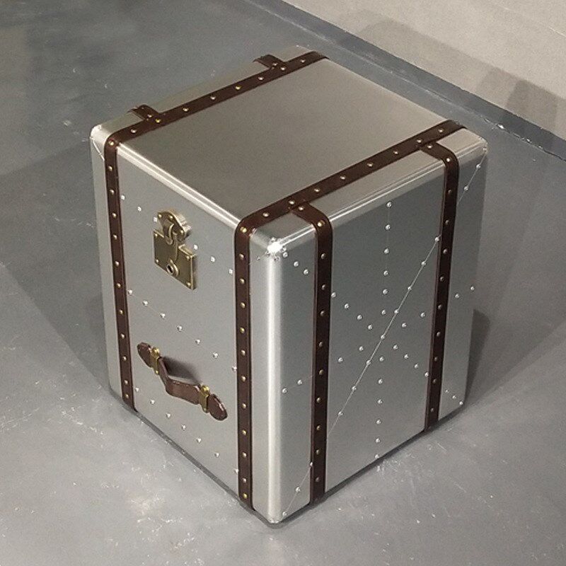 个性角几工业风loft铝皮铆钉复古创意时尚音乐酒吧健身房双抽边几