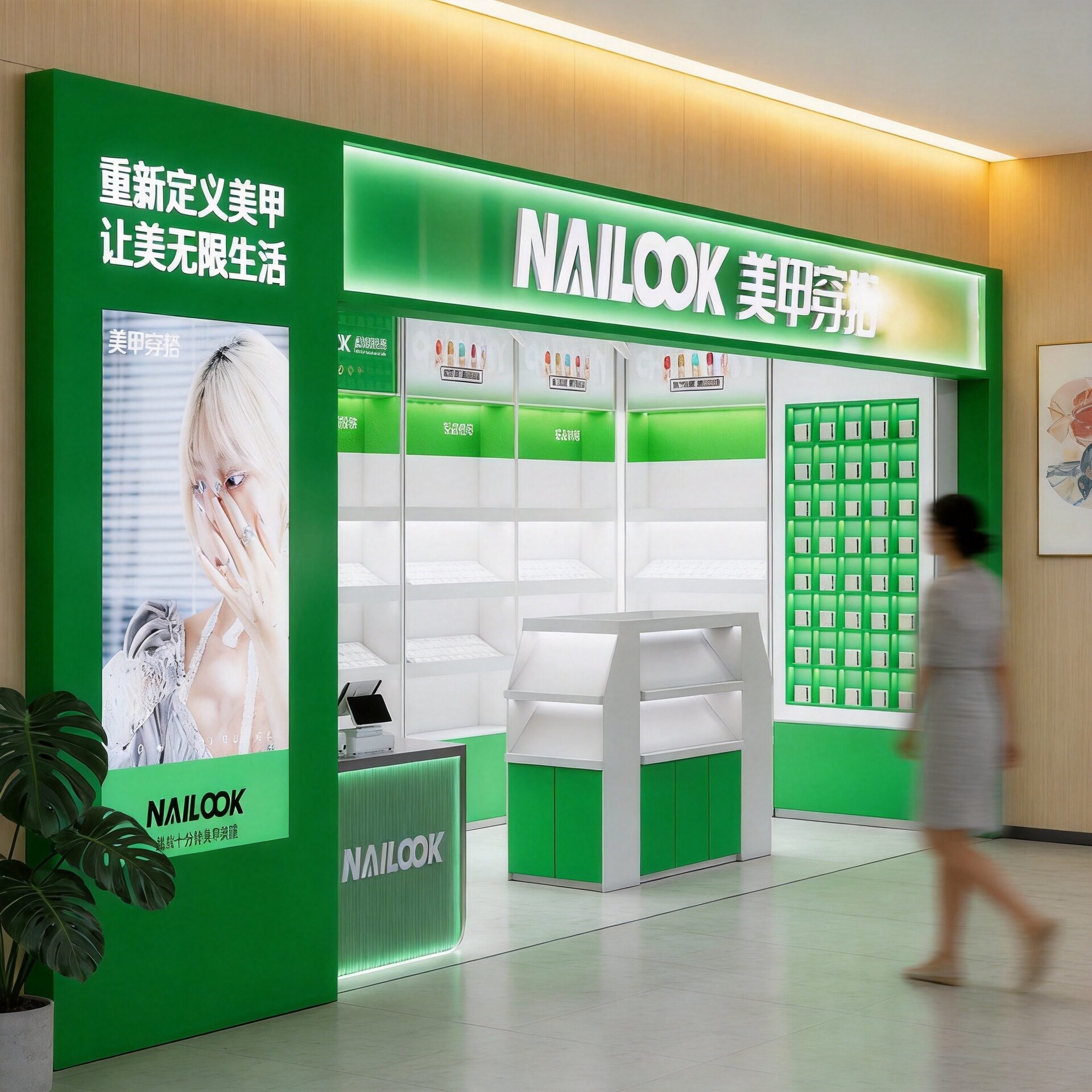 美甲店整店落地烤漆展示柜