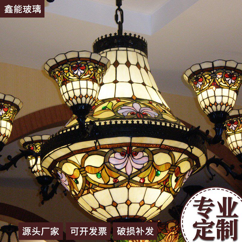 穹顶彩绘玻璃 别墅酒店吊灯彩色玻璃门窗艺术玻璃 建筑家装玻璃