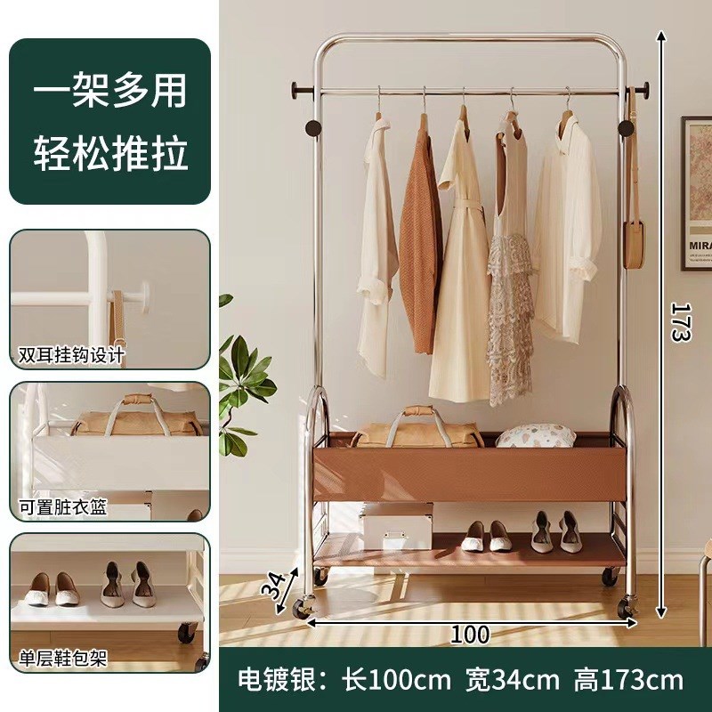 衣帽架布袋双层大容量便捷置物架家用客厅卧室铁艺晾衣架挂衣架图片