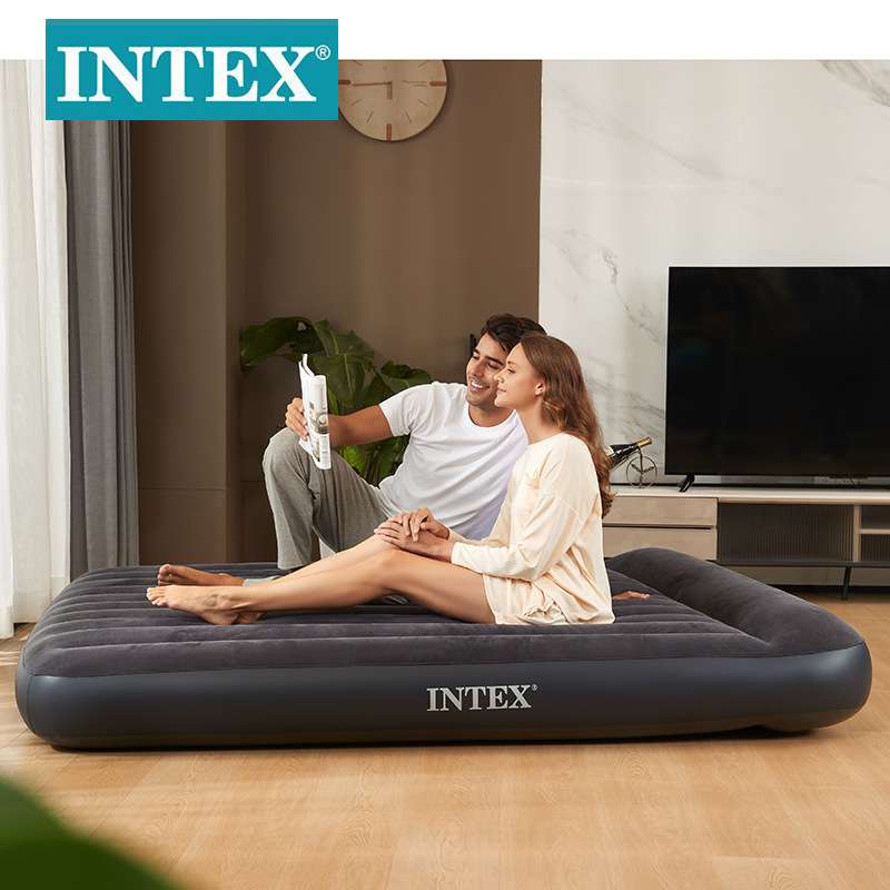 INTEX64144户外野营便携充气垫家用单双人充气床垫植绒气垫充气床
