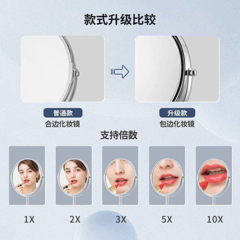 欧式加高脚台式化妆镜金属双面高清酒店美妆商用公主梳妆台镜哑光