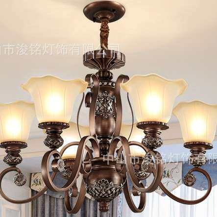 美式吊灯客厅主灯铁艺田园乡村别墅大厅复式楼梯餐厅灯具复古风