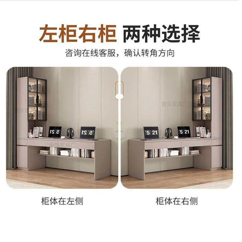 电脑桌一体家用书桌书柜学习桌写字桌现代简约实木轻奢双人办公桌