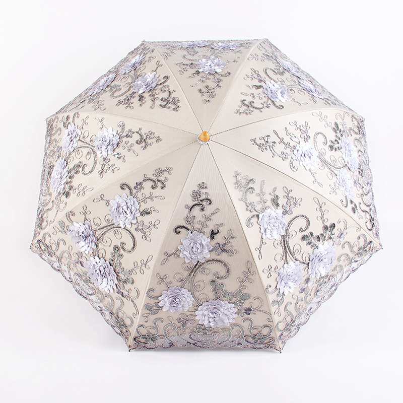 双层蕾丝绣花伞欧若拉BM1618折叠晴雨伞黑胶防晒二折遮阳太阳伞