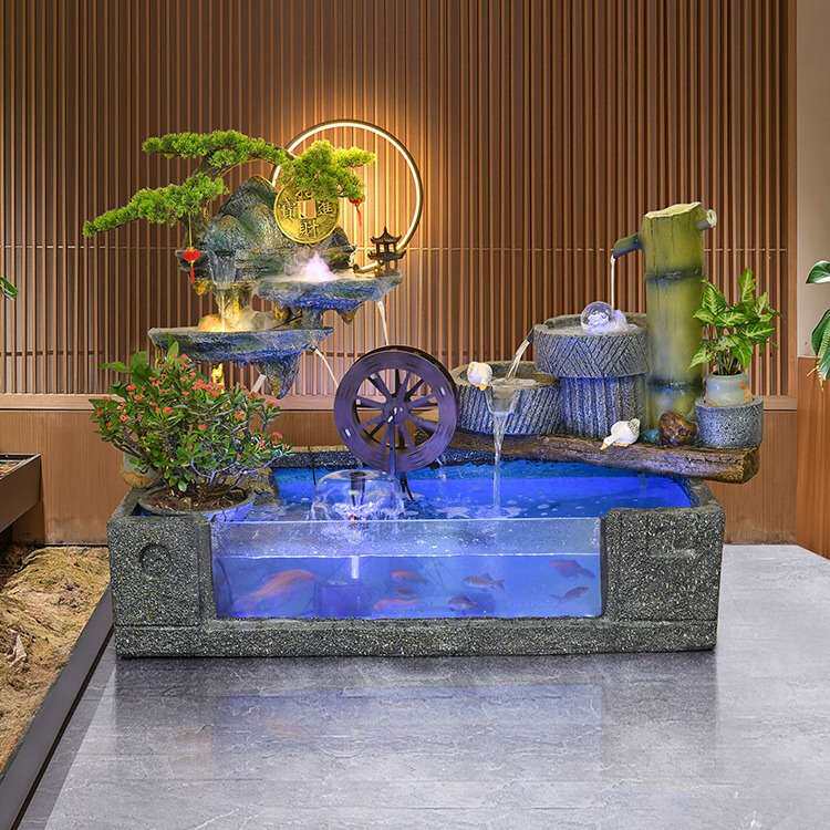 大型田园假山流水喷泉风水轮鱼缸加湿器庭院客厅阳台店铺装饰摆件