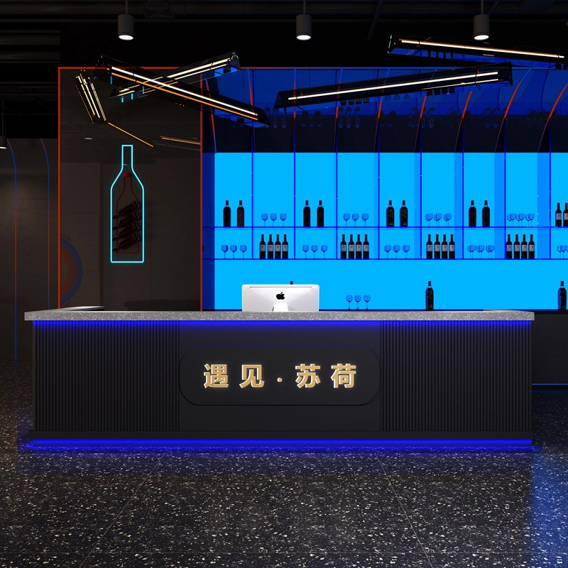 现代轻奢酒吧吧台收银台工业风酒店FKTV健身房前台桌接待台可