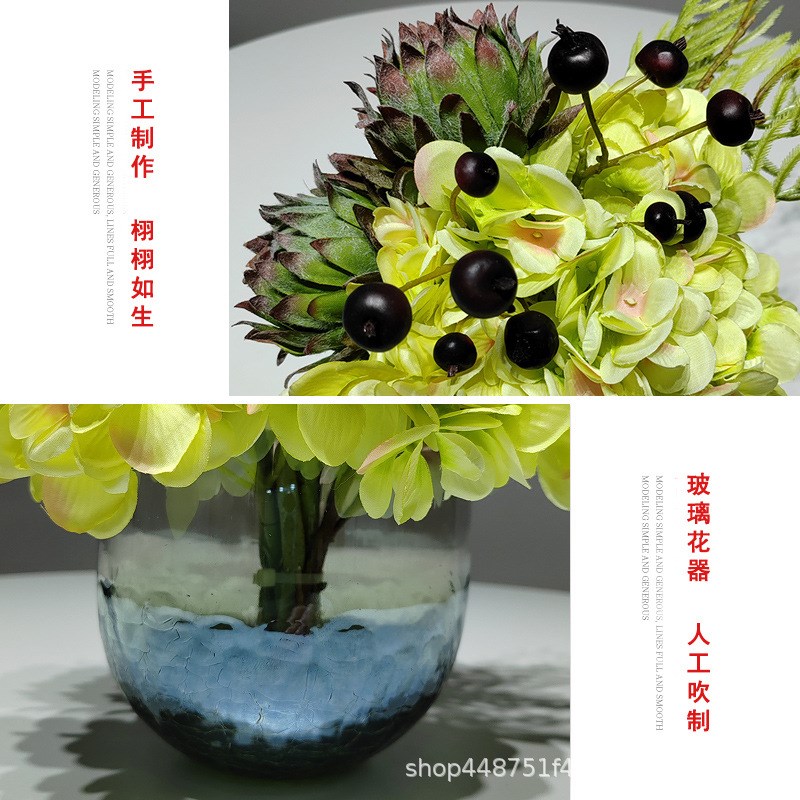 整体花艺套装摆件仿真假花装饰样板房客厅餐桌假花束玻Z璃花瓶软