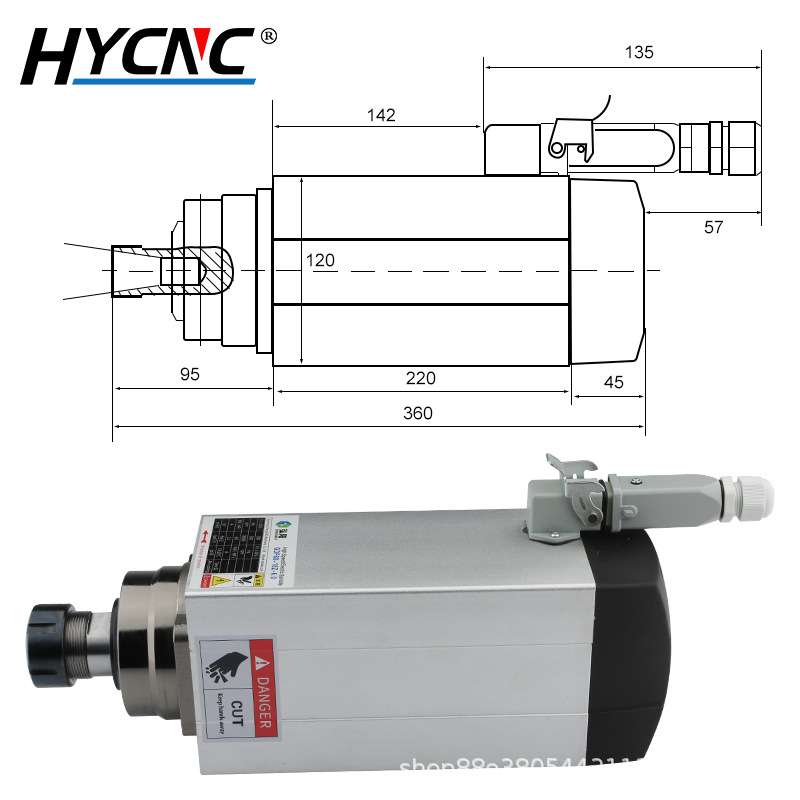 跨境货源弘阳木工雕刻机配件220V 380V 6KW不带法兰方形风冷主轴
