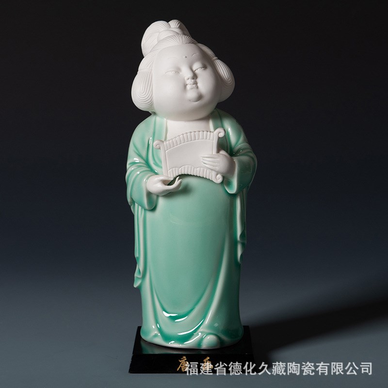 唐代仕女摆件陶瓷l古典人物美女奏乐青瓷工艺品家居装饰品唐乐仕