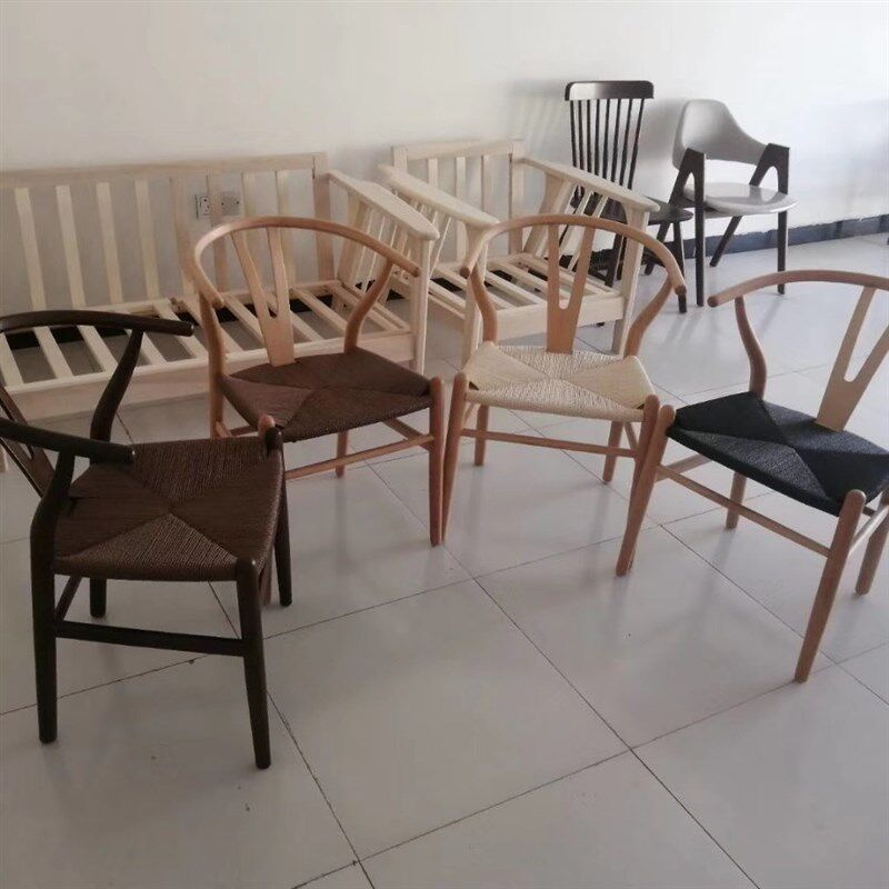 胡桃色榉木y椅办公椅子餐厅轻奢北欧M成人新中式新古餐椅