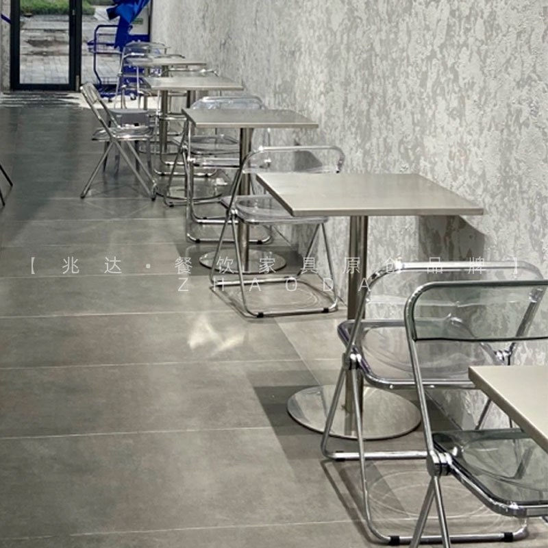 包邮轻奢奶茶g店餐桌椅组合不锈钢小圆桌校园休闲下午茶桌子折叠