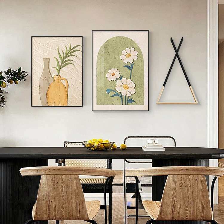北欧奶油风餐厅装饰画温馨肌理暖色墙面装饰组合饭厅壁画餐桌挂画