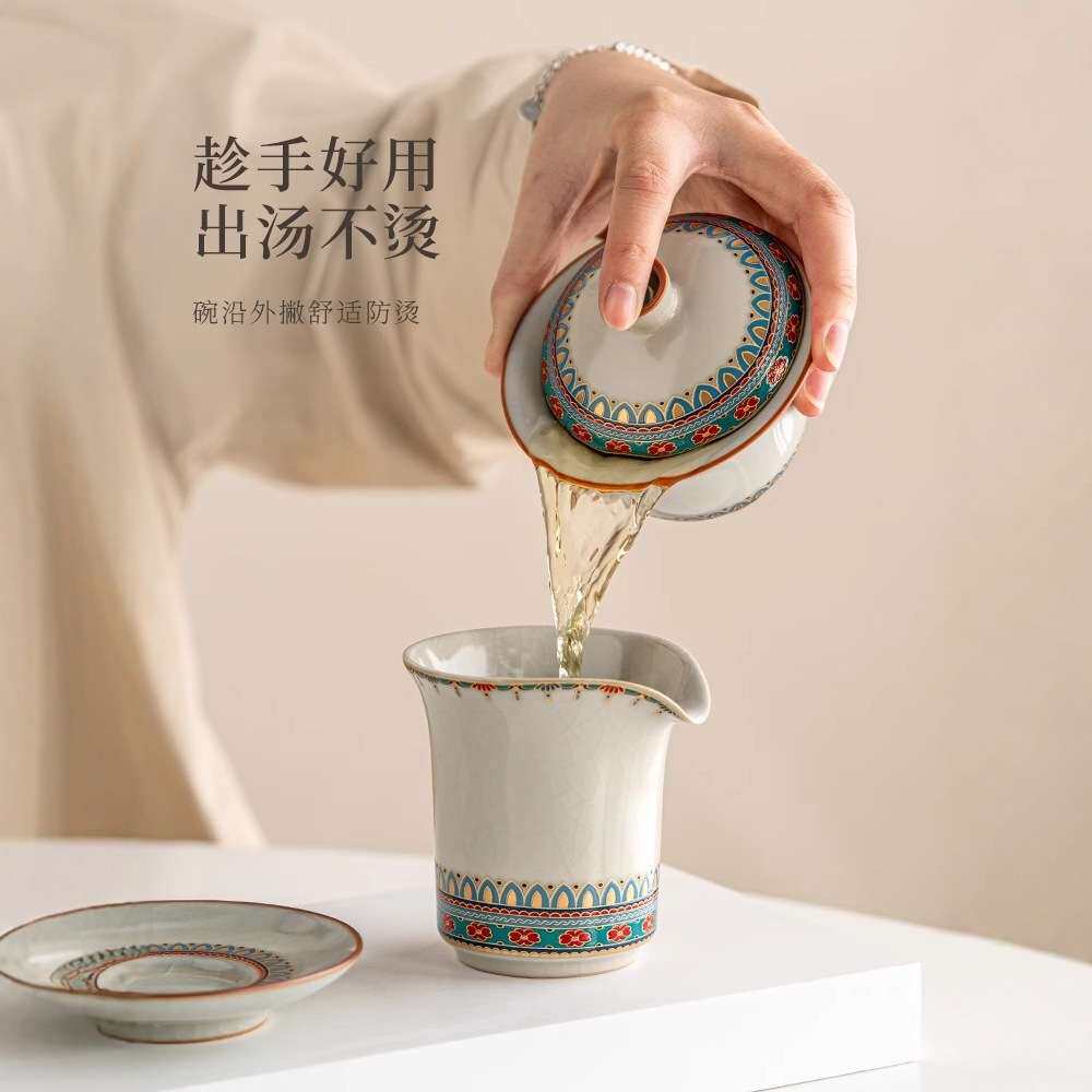 德鼎国潮敦煌汝窑三才盖碗茶杯单个高档陶瓷茶具不烫手泡茶碗女士