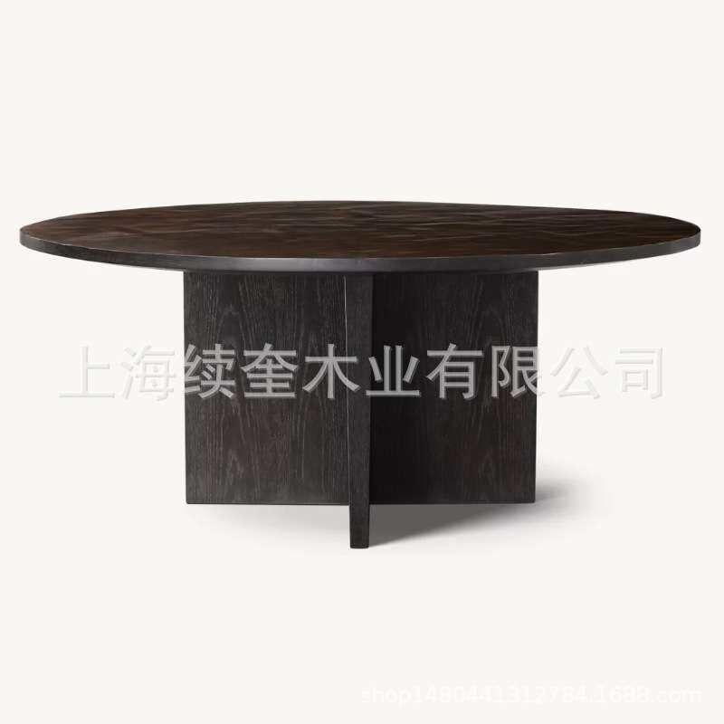 工厂外贸出口RH圆形实木餐桌餐椅组合餐厅家具别墅亚马逊