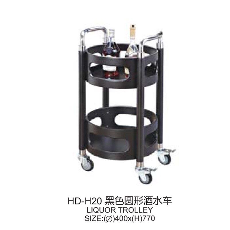 供应豪华b酒水车 现代简洁黑色双层圆形酒水车 酒店移动小推车