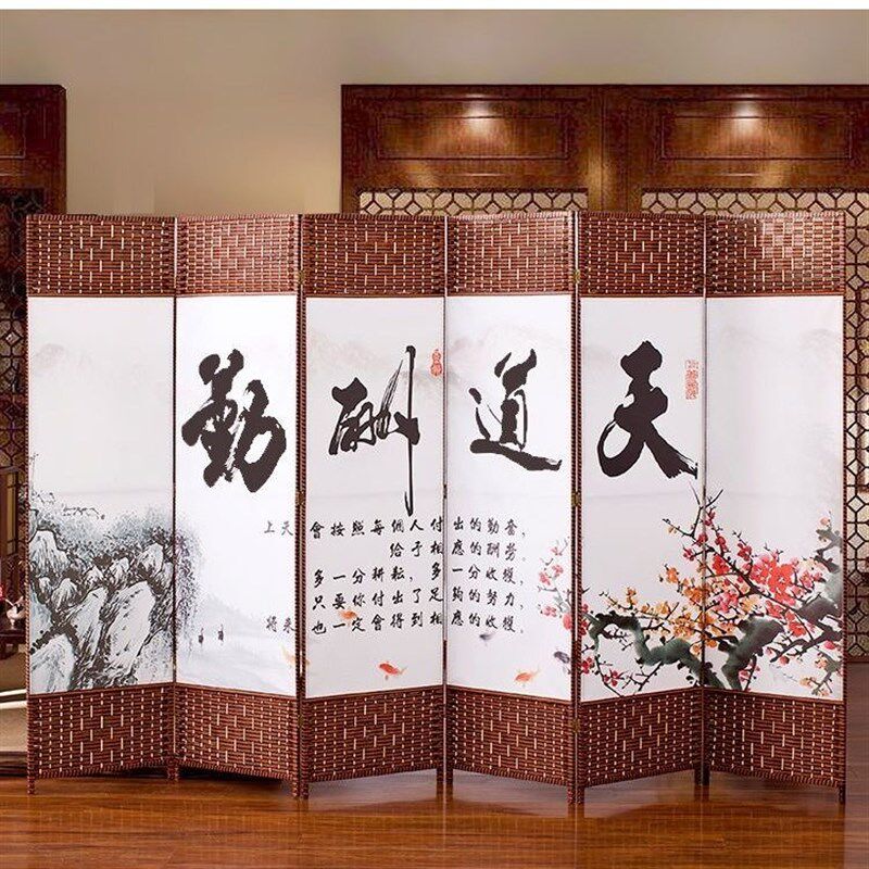 屏风折叠折屏客厅简约现代中式简易办公养生O实木布艺隔断移动玄
