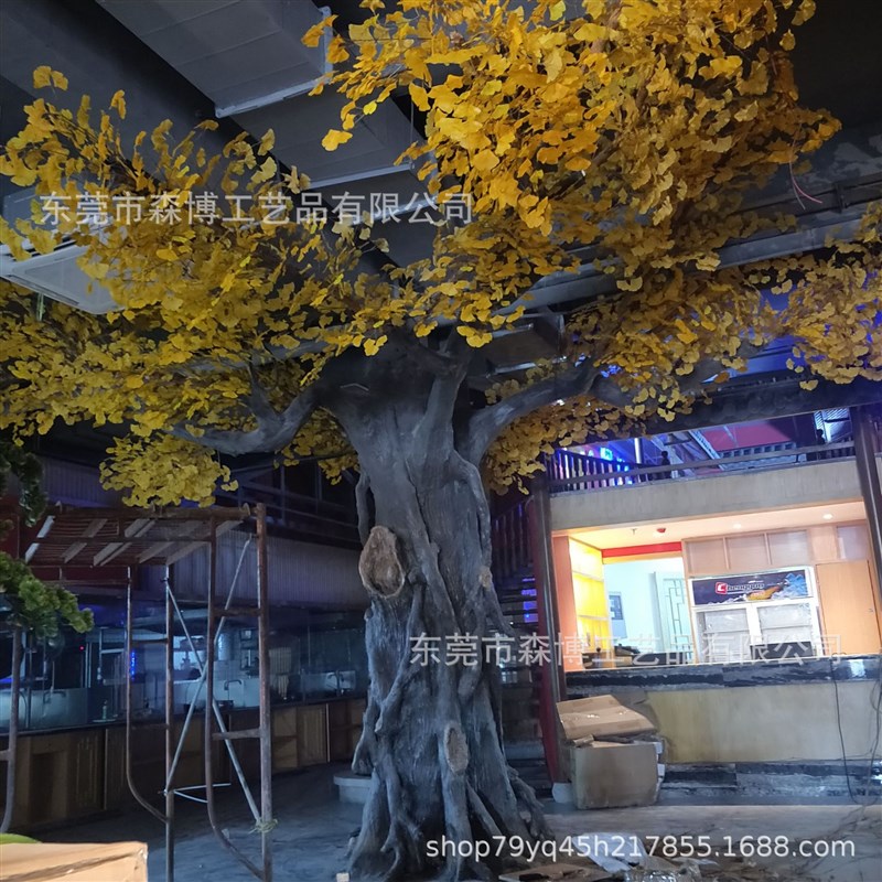 仿真玻璃钢银杏h叶水泥树 酒店商场玻璃钢大型仿真假榕树摆件装饰