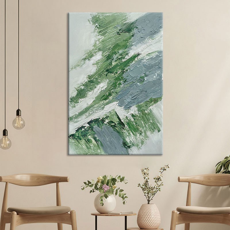 抽象立体青绿色肌理画客厅极简纯手绘油画玄N关高级感丙烯装饰挂