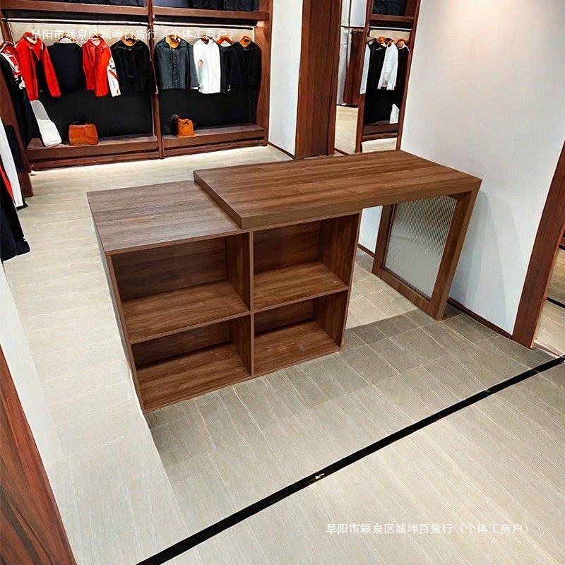 流水台服装店展示台可伸缩免漆木色储物柜装饰商铺陈列中岛台包邮