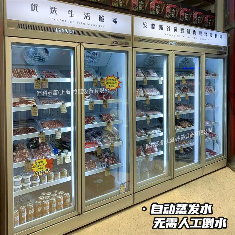 顶置灯箱风冷双压缩机速冻牛排雪糕水饺汤圆展示柜两三门立式冷冻