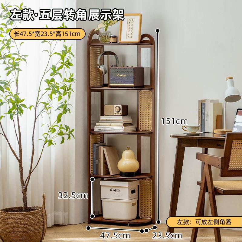 藤编转角置物架落地式家用墙角书柜客厅靠墙拐角三角储物柜子多层
