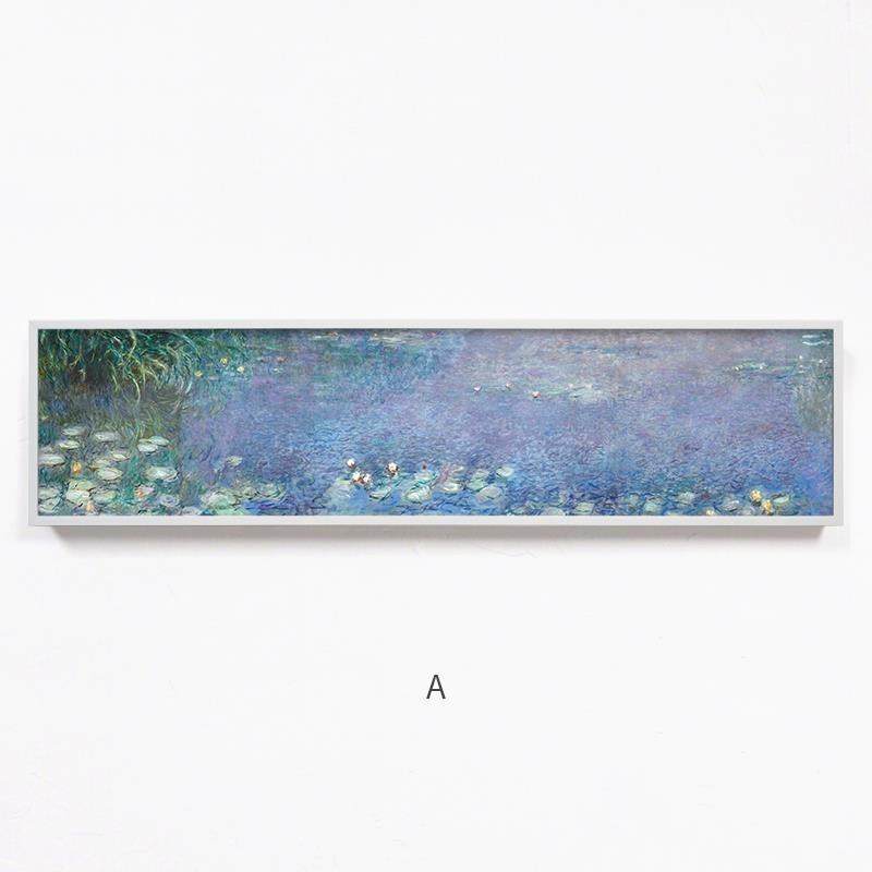 世界名画莫奈睡莲l装饰画油画卧室床头挂画美式横幅风景画欧式客