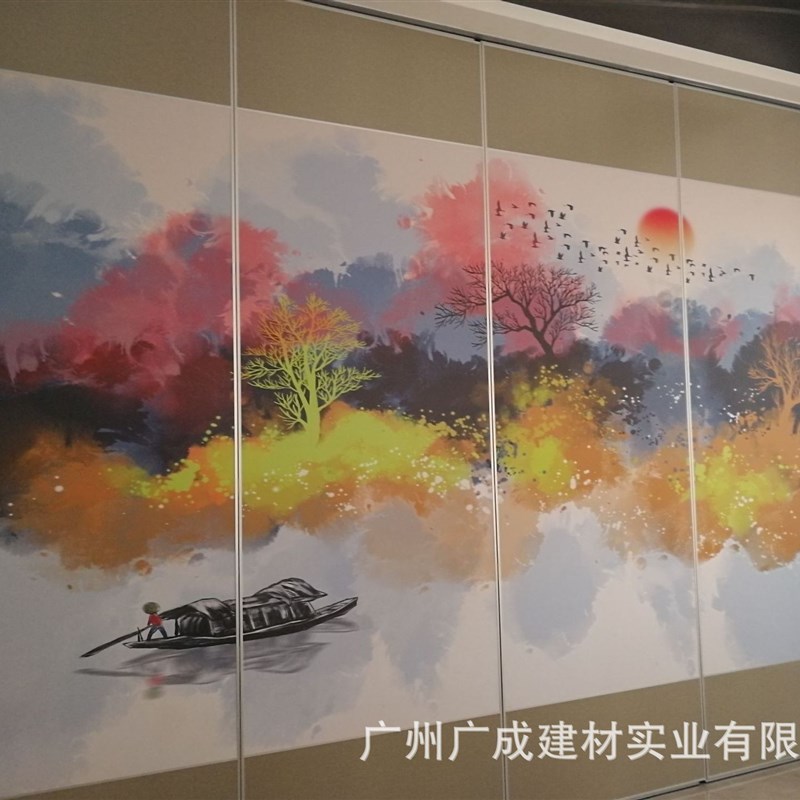 惠州舞蹈室镜面活动隔断可折叠培训室移动屏风墙画U移门悬挂吊趟
