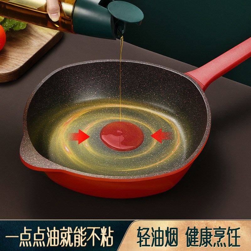 闪闪 平底锅麦饭石不粘锅家用煎锅方形深煎锅牛排锅电磁炉炒菜锅