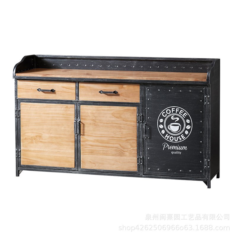 美式铁艺实木酒吧工业风边柜备餐柜餐厅茶水台办公室休息区茶水柜