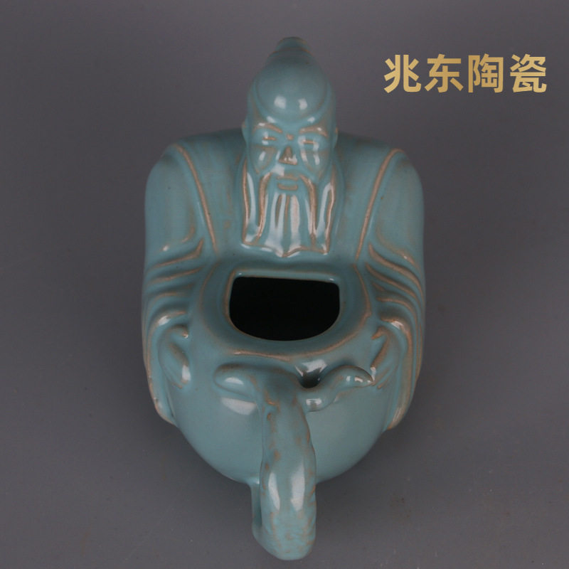 宋代汝窑天青釉寿星支钉壶做旧仿古防出土瓷器古玩古董收藏