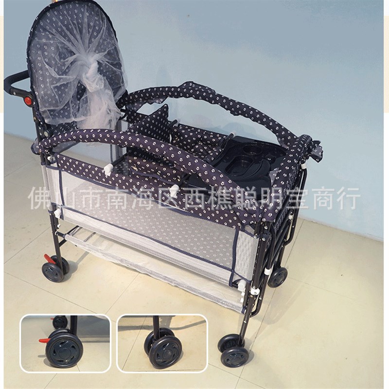 婴儿床推床布艺小推车童床宝宝铁床上用品餐座椅可加长bb床储物网
