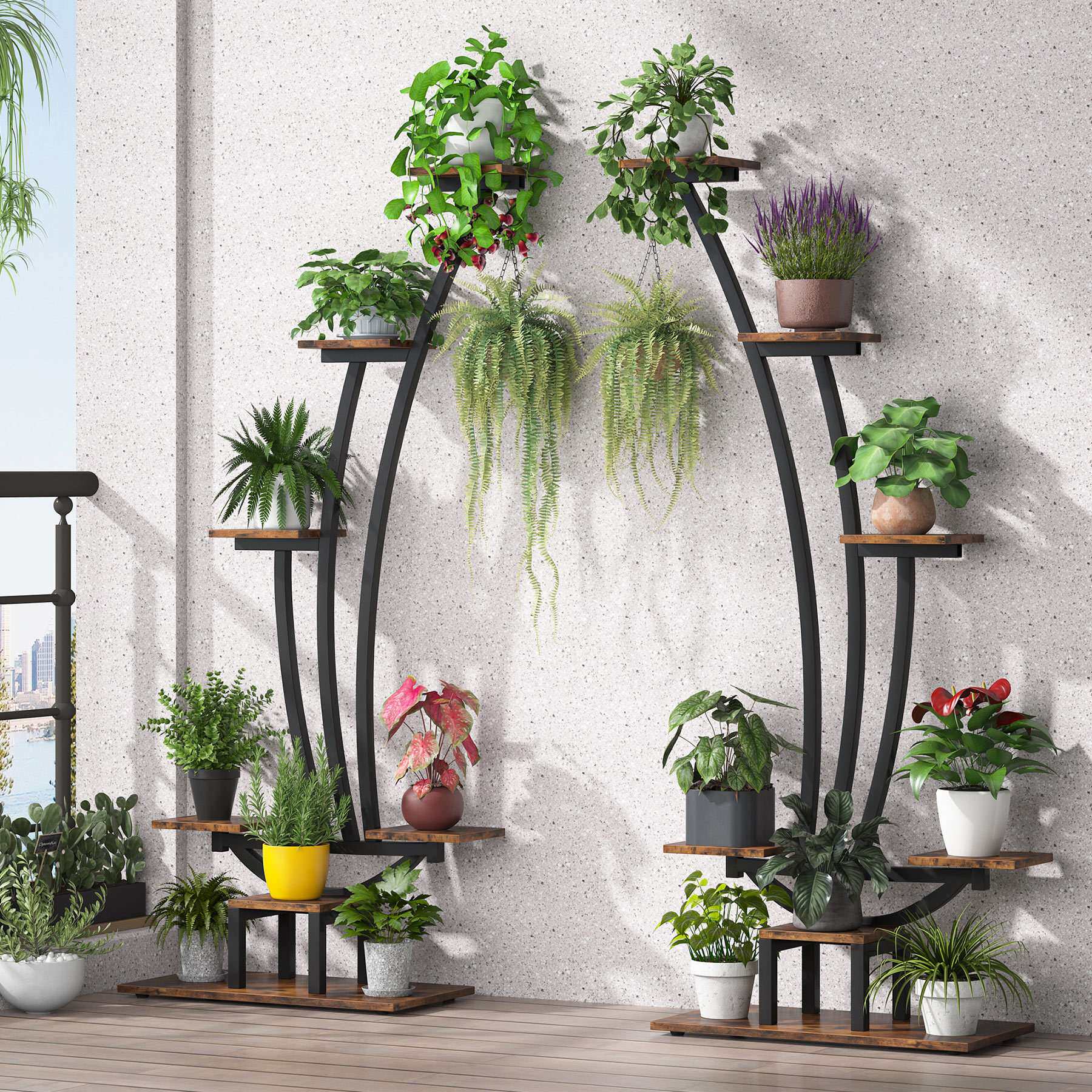 爬藤植物架室内置物阳台铁艺木制阶梯多层落地式家用花架子绿植