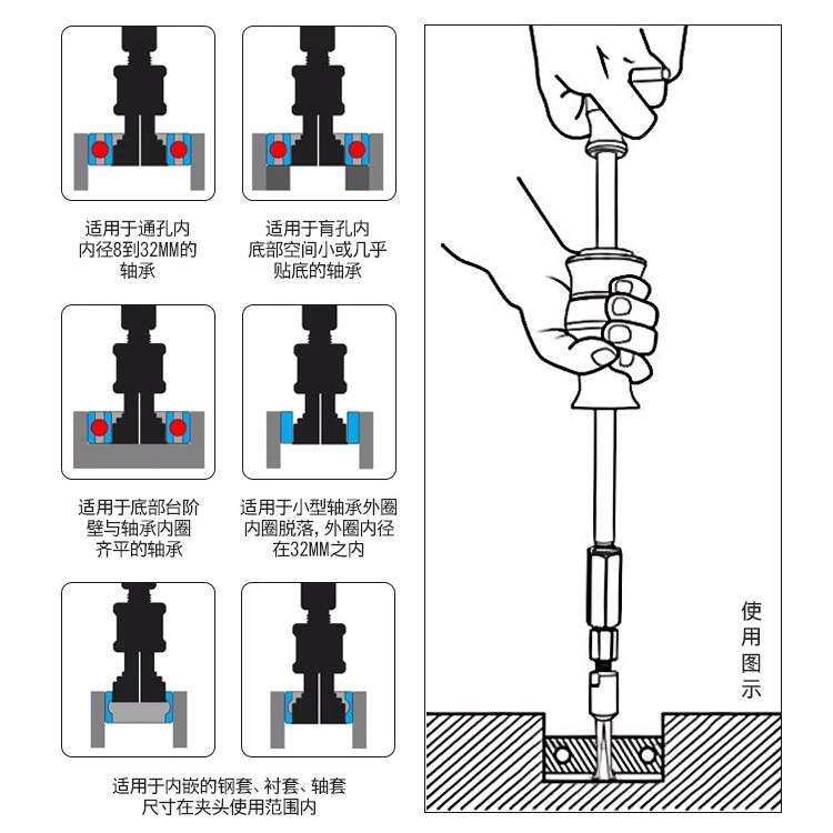 12件套内孔轴承拆卸拉马多功能夹头滑锤工具防滑柄多规格快速组装