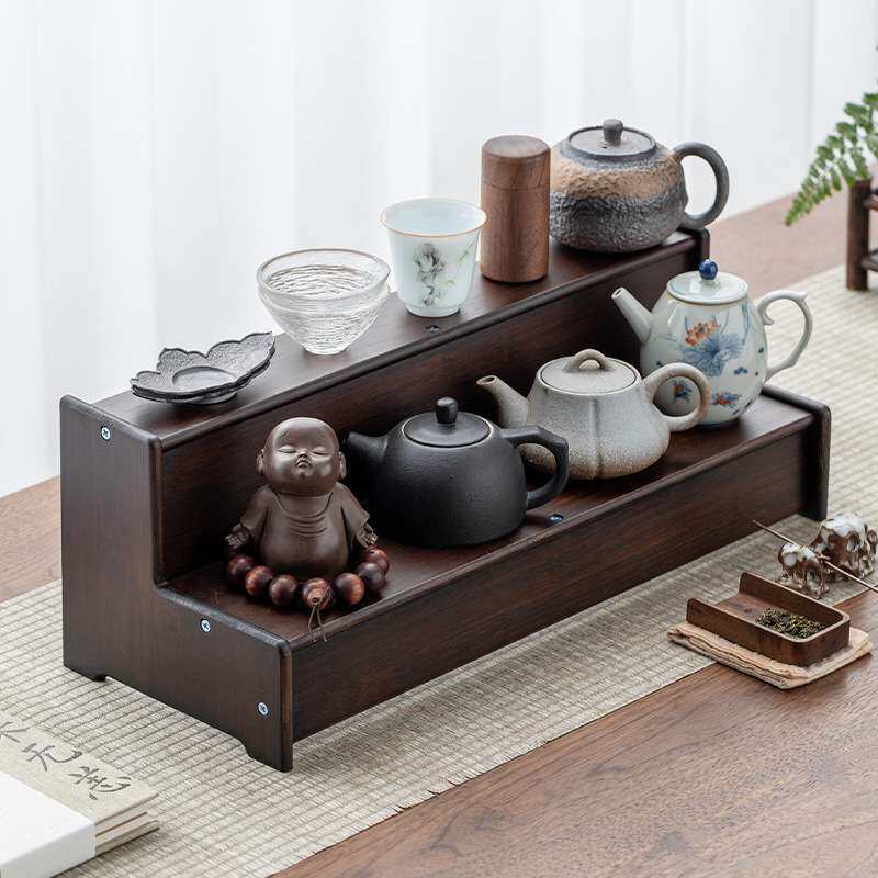 桌面茶杯茶壶架小型多宝阁茶具展示架茶桌摆件茶器博古架收纳架