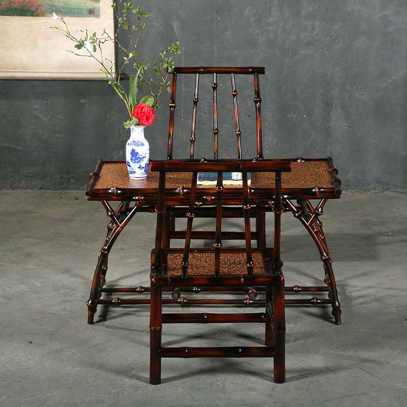 仿古中式大漆筇竹家具小椅子茶几长方形茶桌椅组合客厅家用茶道桌