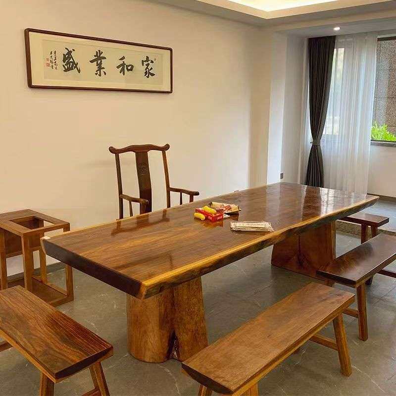 奥坎花梨整切胡桃木原木实木大板茶桌茶台老板办公家具桌整板班台