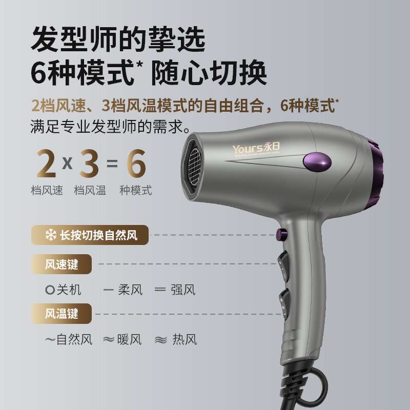 永日新款大功率电吹风蓝光发廊理发店冷热风吹风筒发型师吹风机